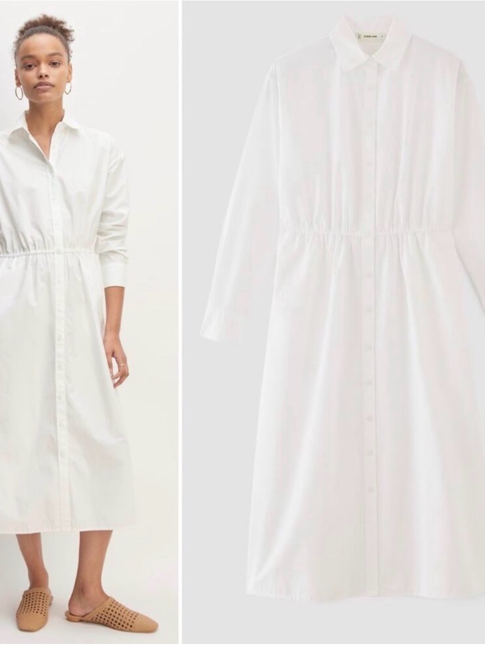 Everlane The Supima Cotton Long Sleeves White Midi Shirt Dress Size S Chic City